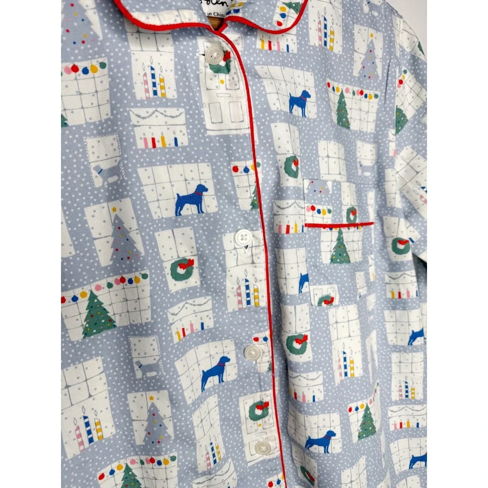Boden Christmas Trees Dogs Cats Holiday Cotton Pajamas Night Shirt Gown‎ Small